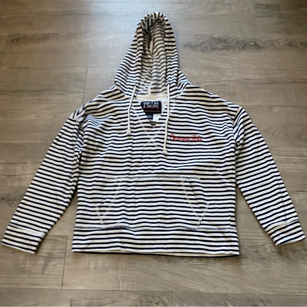 Soft As A Grape Striped Hoodie Sz M Chautauqua Lake Blue White Coastal Nautical